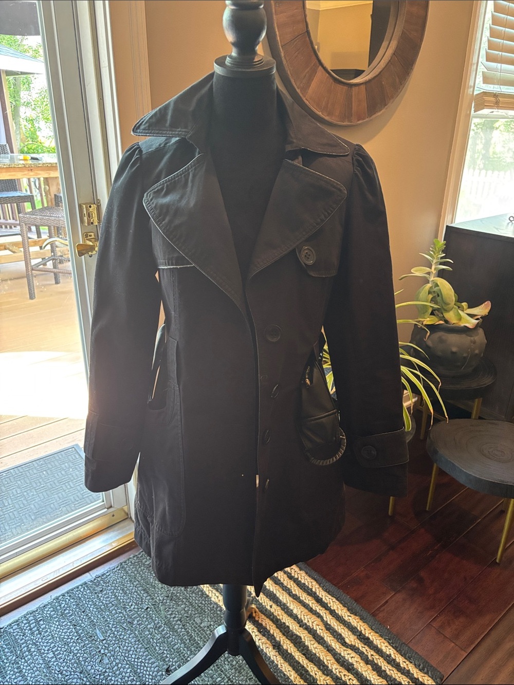 Black Women's Trench Coat - Classic Double-Breasted Jacket